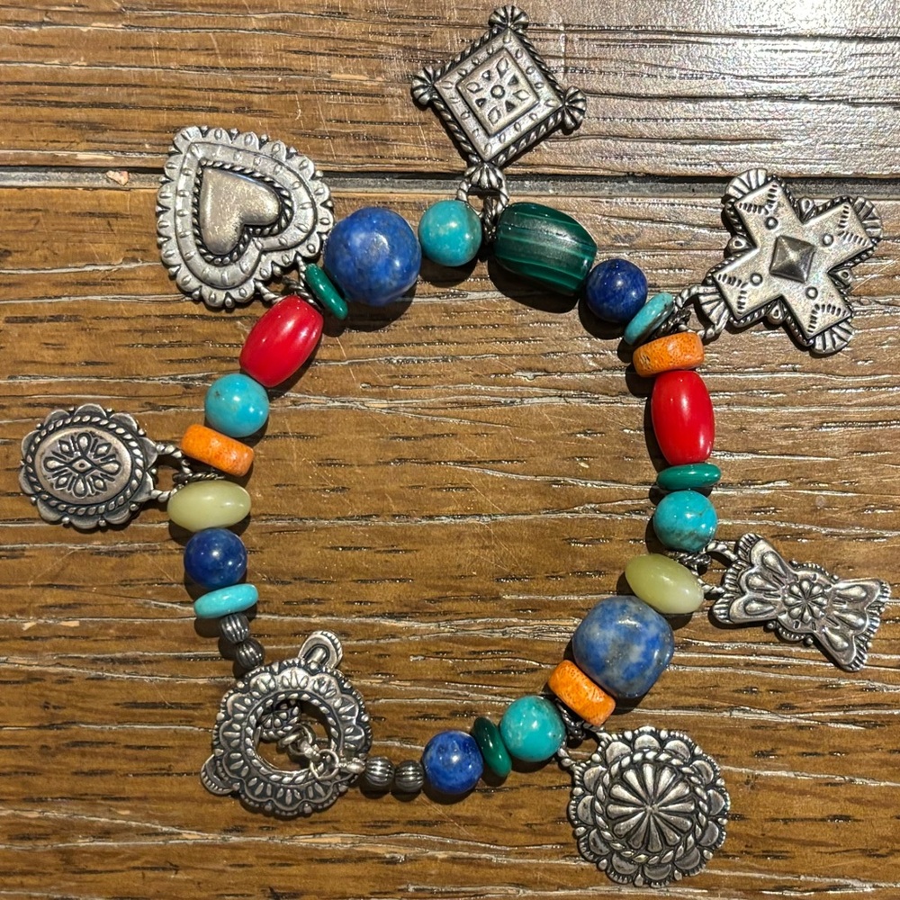 Carolyn Pollack Sterling Silver Charms and Gemstones Bracelet